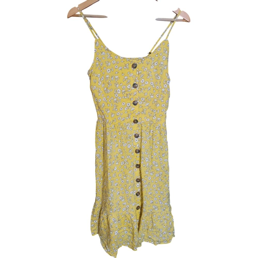 Japna Womens Yellow Ditsy Floral Button Front NWT Sun Dress Size M